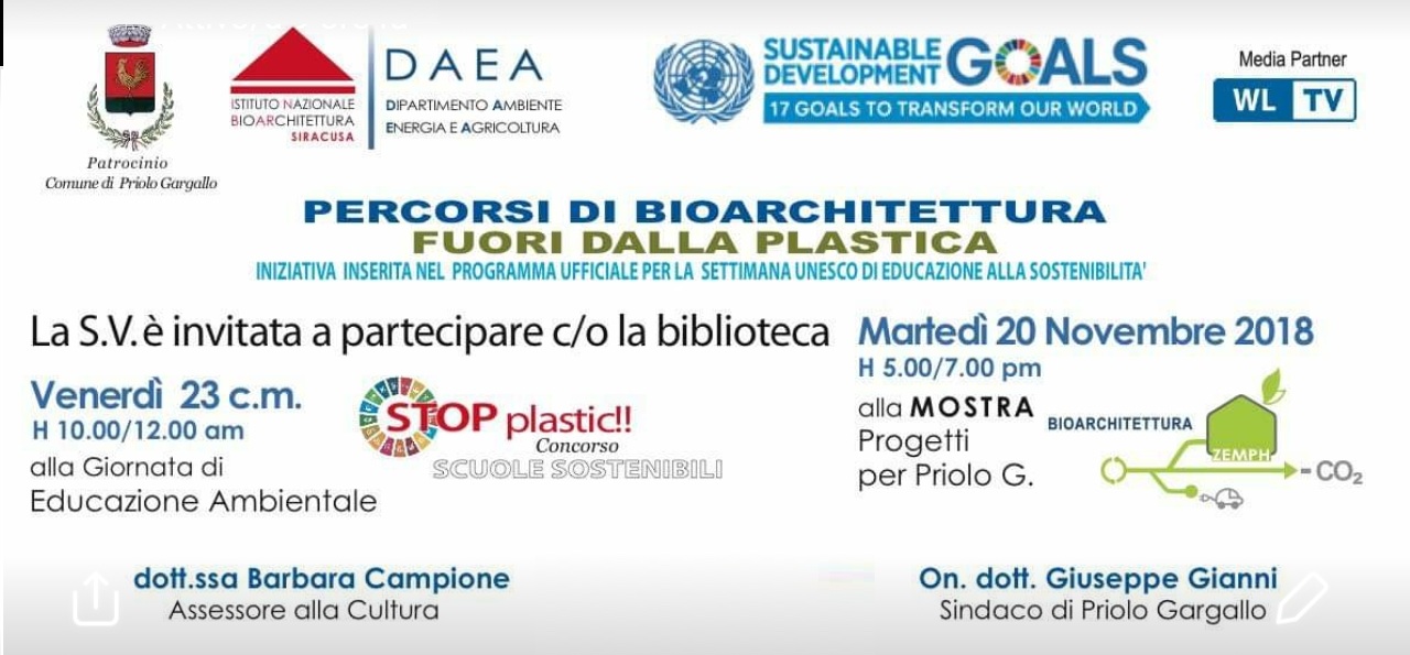 Priolo, 23 novembre Biblioteca Comunale:”fuori dalla plastica un percorso da costruire”