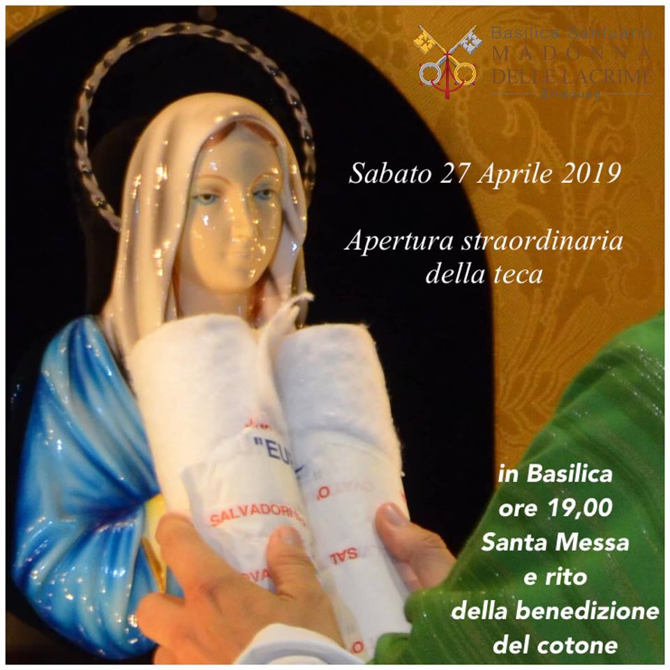 Sabato apertura straordinaria della teca che custodisce il  Quadretto  della Madonna delle Lacrime