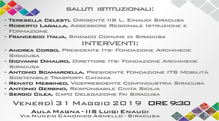 ITS, Venerdì 31 maggio a Siracusa secondo appuntamento dedicato alla promozione del sistema ITS in Sicilia