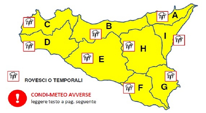 Canicattini Bagni. Allerta meteo ”Gialla” in tutta la Sicilia tra lunedì 15 e martedì 16 Luglio 2019 con precipitazioni sparse sull’Isola