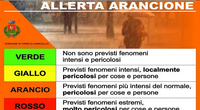 Priolo: comunicazione per Allerta Meteo Arancione