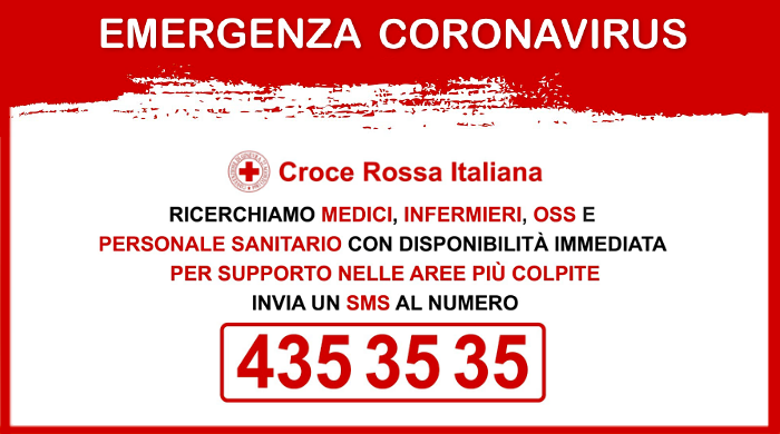 Covid-19, Croce rossa: “Cerchiamo medici e infermieri con disponibilità immediata”