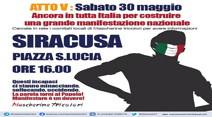 Mascherine Tricolori, quinto sabato di protesta. Il 30 maggio in piazza in tutta Italia da Nord a Sud