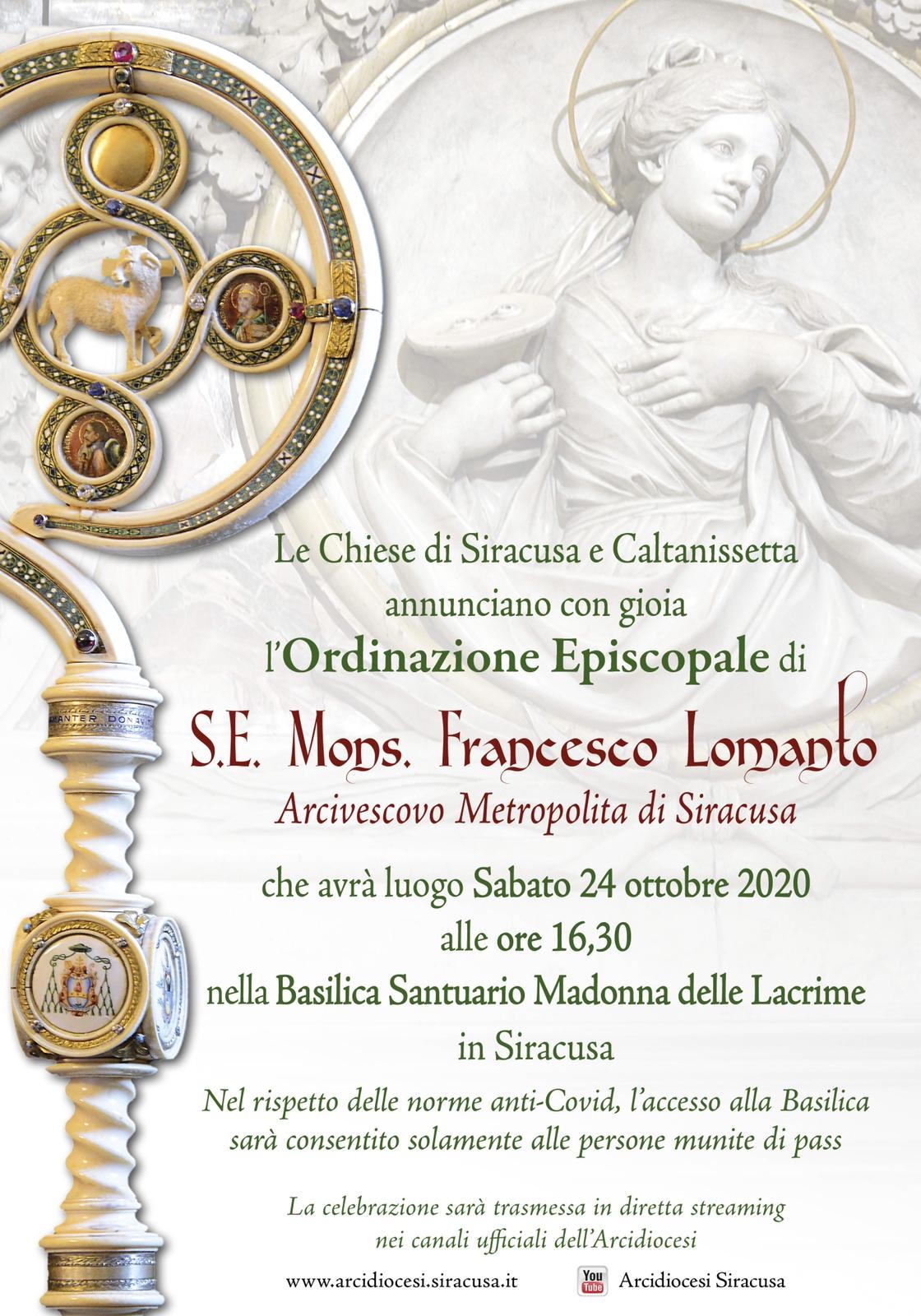 Le Chiese di Siracusa e Caltanissetta annunciano l’Ordinazione Episcopale di mons. Francesco Lomanto