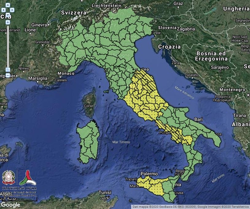 Maltempo: piogge e temporali in arrivo al Centro-Sud, Sicilia allerta gialla