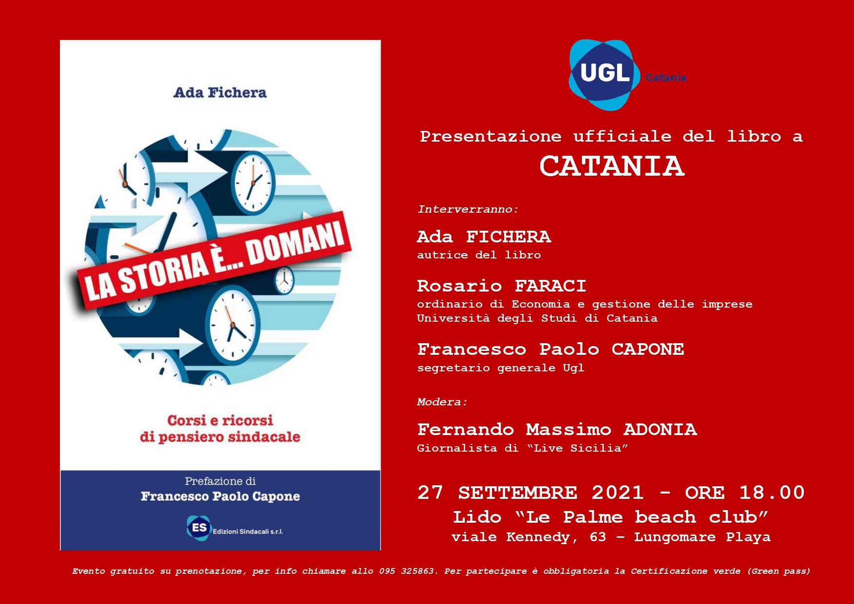 Ugl. Il segretario generale Capone lunedì pomeriggio a Catania per la presentazione del libro “La storia è… domani”