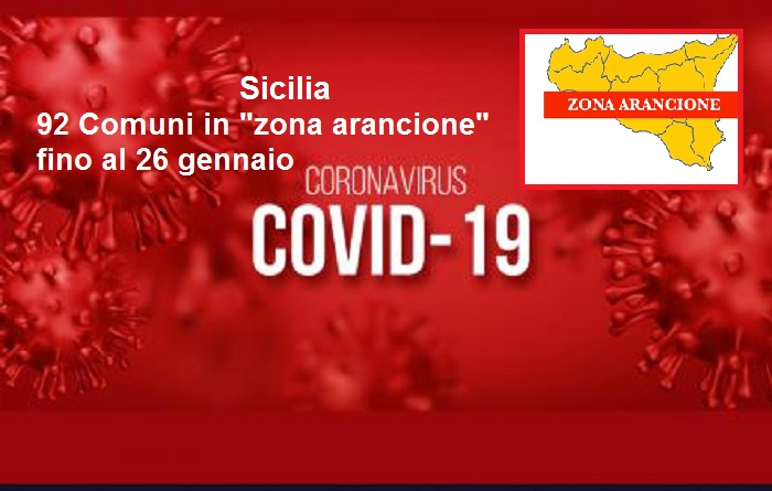 Sicilia – Covid, altri 92 Comuni in “zona arancione” fino al 26 gennaio