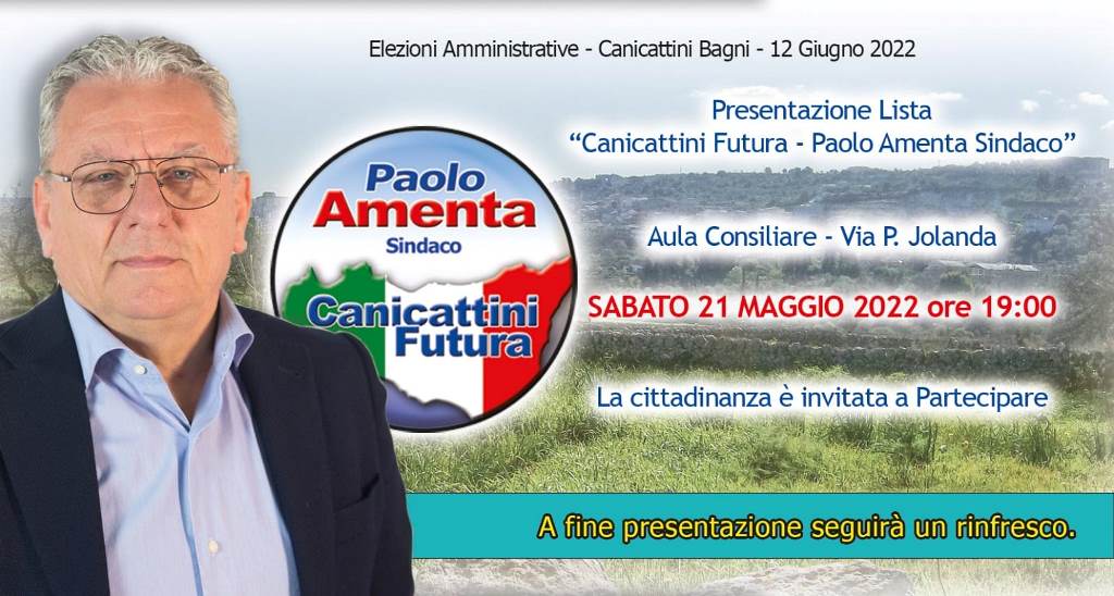 Paolo Amenta candidato a sindaco di Canicattini bagni, oggi presentata la lista ”Canicattini Futura Paolo Amenta Sindaco”