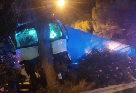 Palermo – Tir va fuori strada finisce contro albero, autista rimasto illeso