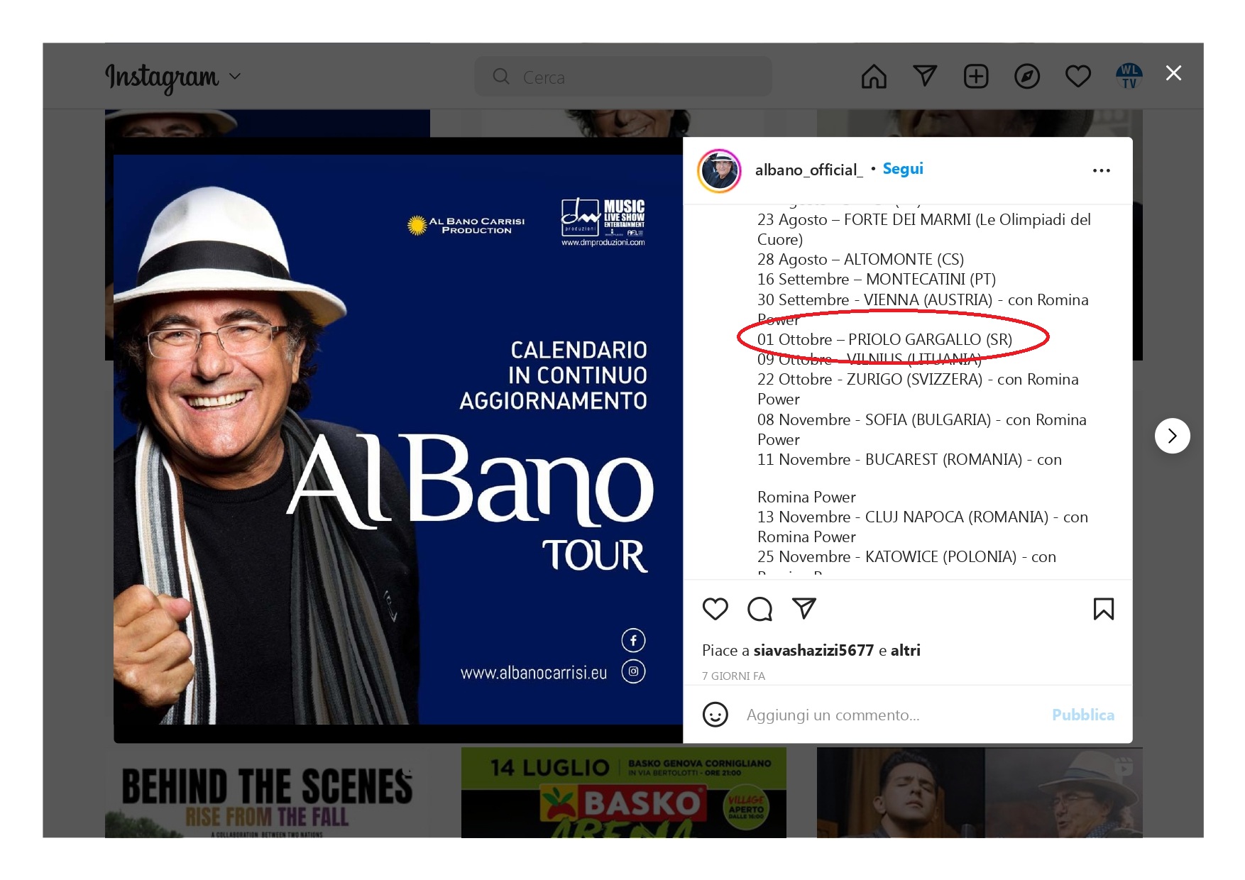 Al Bano Carrisi: un vero “tour de force” per il cantante pugliese, il primo ottobre a Priolo Gargallo