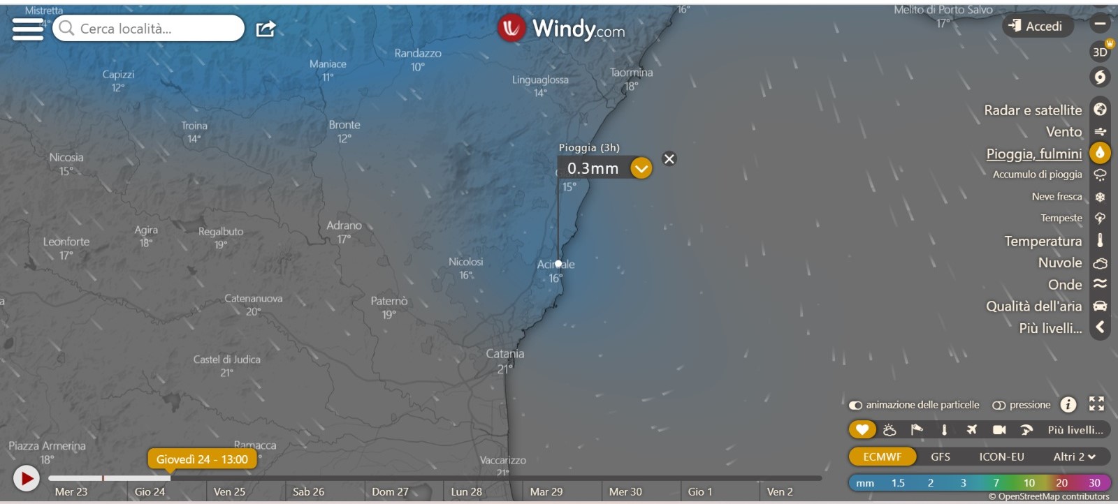 Acireale: nuovo avviso per il rischio meteo-idrogeologico e idraulico diramato dalla protezione civile