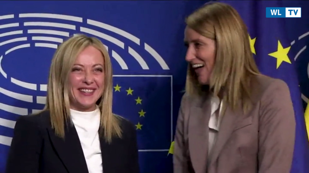Giorgia Meloni incontra Roberta Metsola al Parlamento europeo