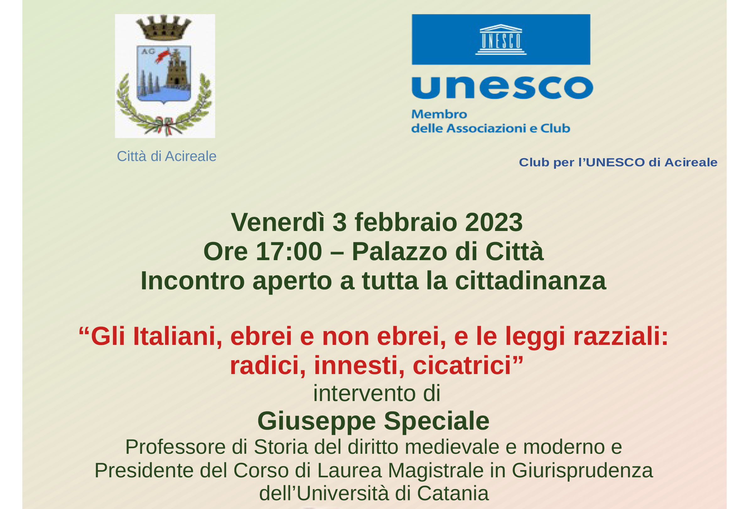 Acireale: Leggi razziali, il prossimo 3 febbraio dibattito promosso dalla IV commissione consiliare