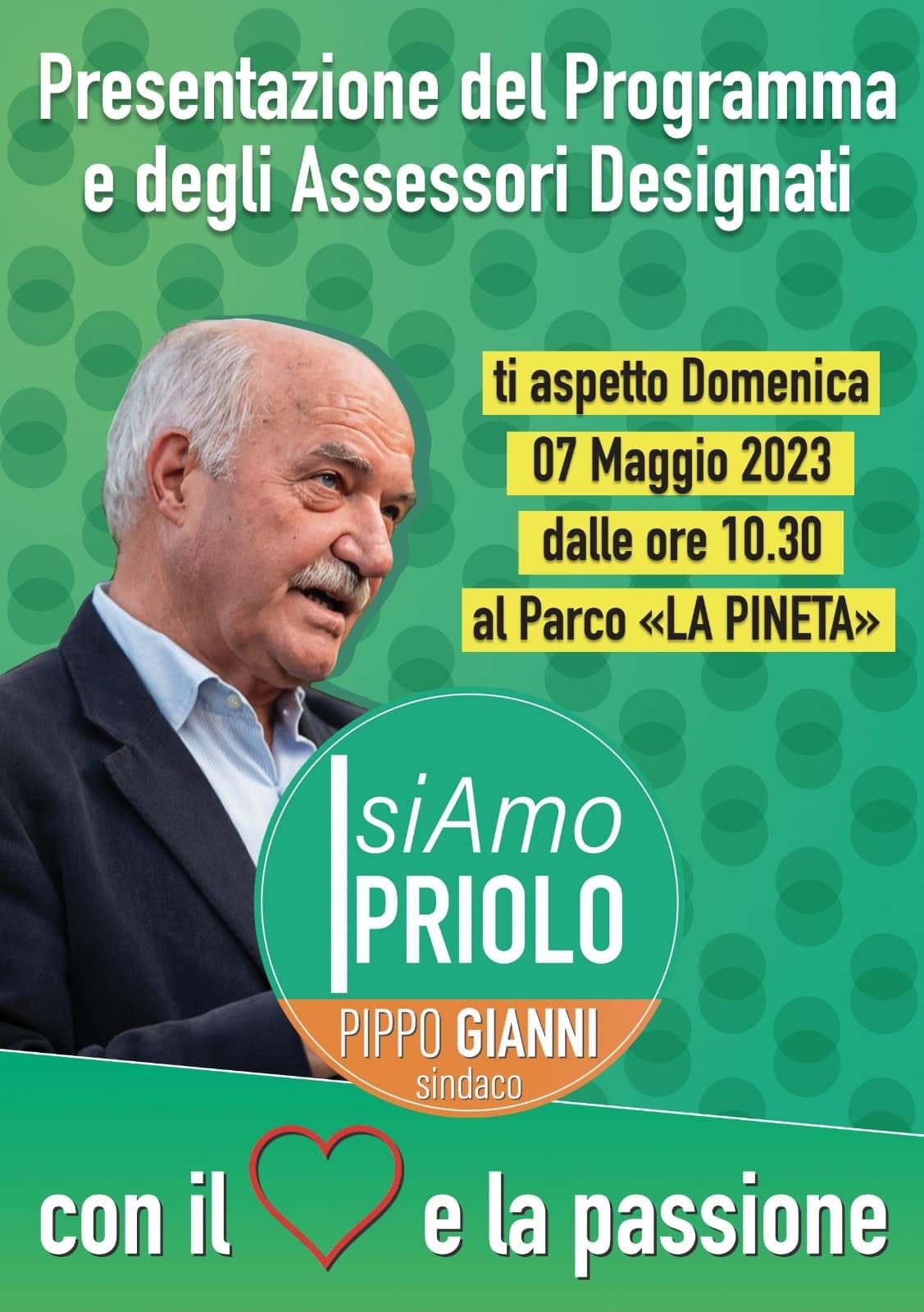 Priolo Gargallo: domenica 7 maggio al parco La Pineta verrà presentato il programma e la lista a sostegno del candidato sindaco Pippo Gianni.