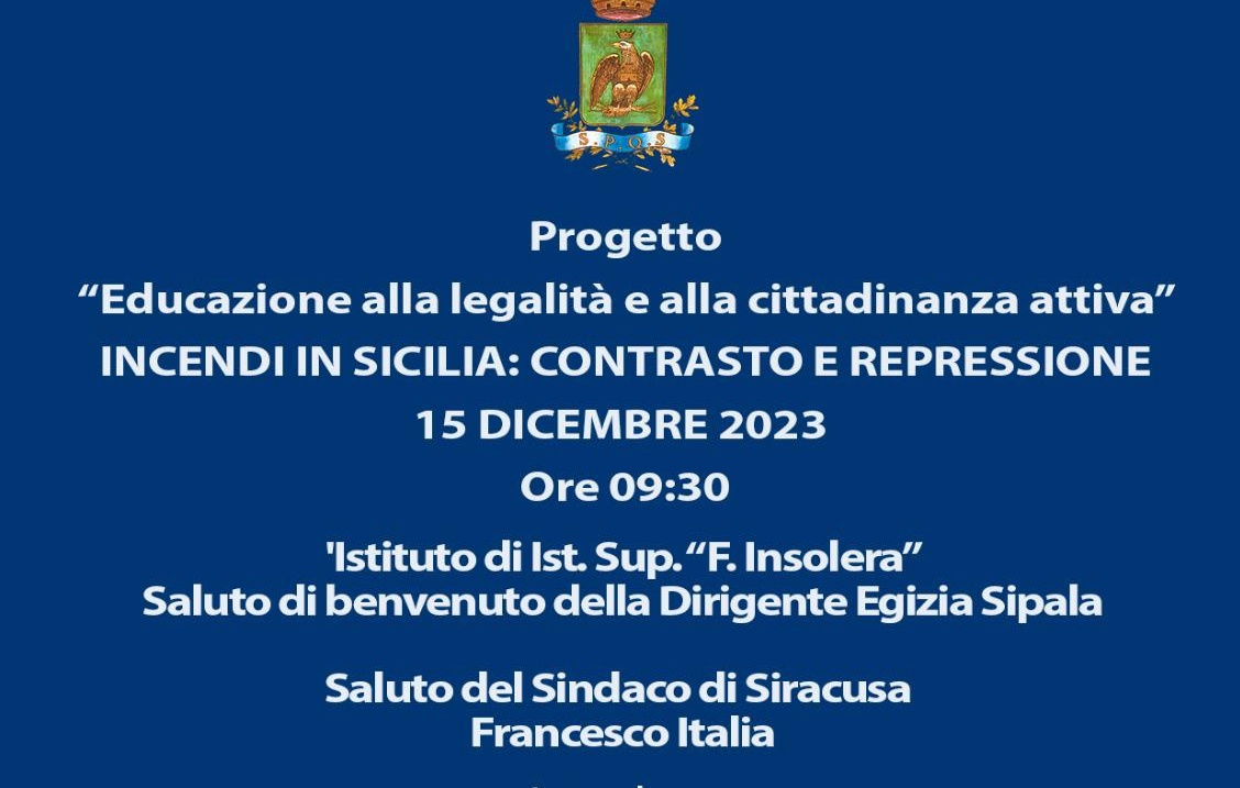 Siracusa – Educazione alla legalità, domani all’Insolera si parla di lotta agli incendi