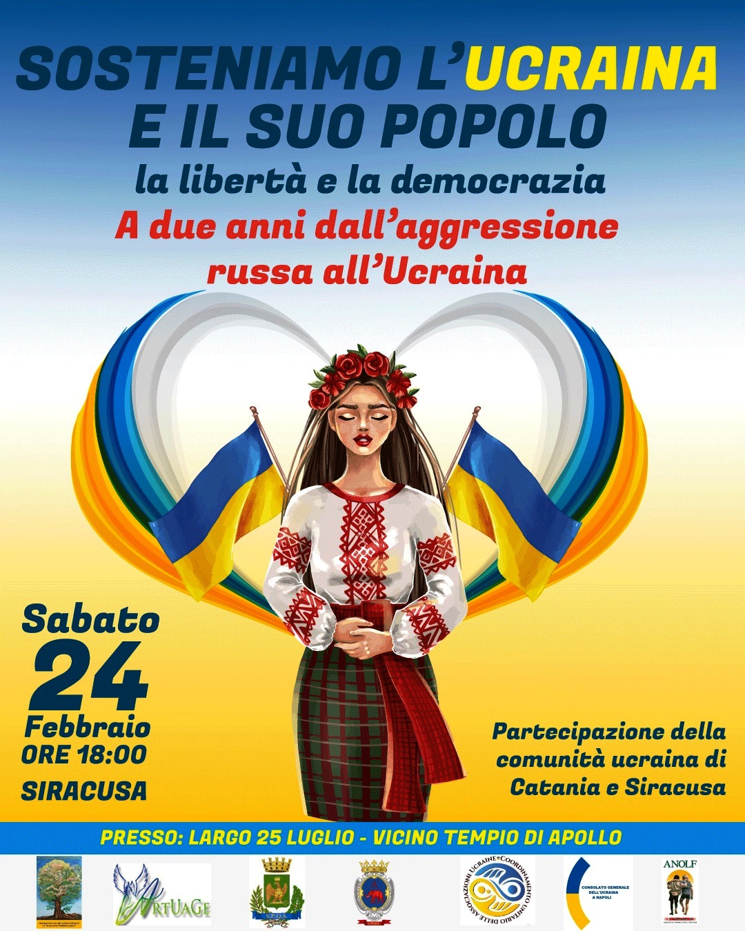 Siracusa, domani al tempio di Apollo manifestazione a due anni della aggressione della Russia all’Ucraina