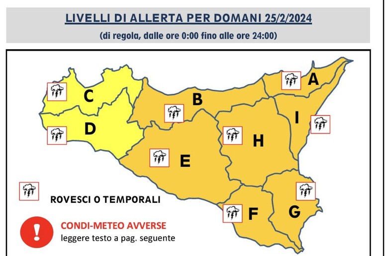 Protezione civile, allerta arancione in Sicilia per temporali