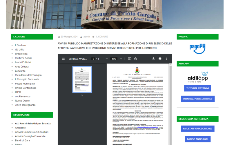 AldilàAp, avviso pubblico del Comune di Priolo per i servizi cimiteriali