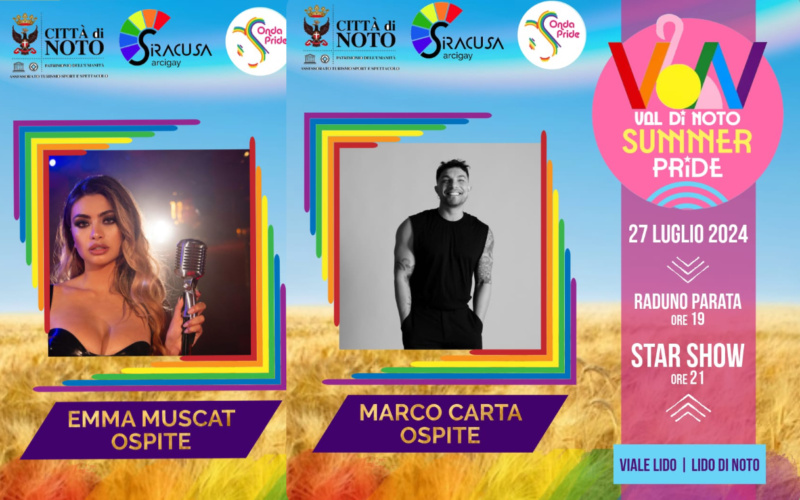 Val di Noto Summer Pride ospiti Emma Muscat e Marco Carta