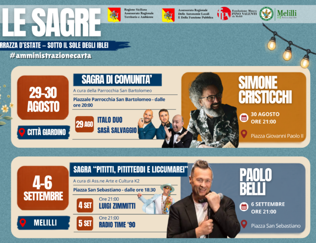 Melilli, sagre e grandi artisti: da Cristicchi a Marco Carta, tutte le date estive