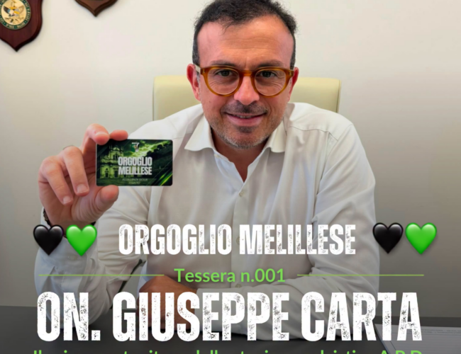 Melilli, nasce “Orgoglio Melillese”: il sindaco Carta inaugura la campagna tesseramenti A.P.D. con la card n.001