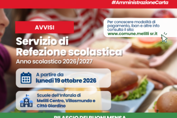 Melilli, al via il rilascio dei buoni mensa: il 19 ottobre parte la refezione scolastica
