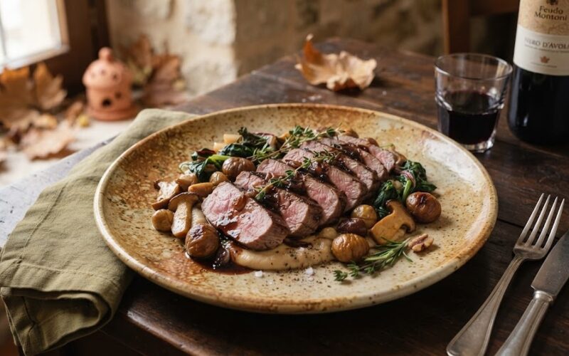 I sapori dell'Autunno agrigentino: la Tagliata di Maiale Nero con Castagne, Funghi e Riduzione di Nero d'Avola