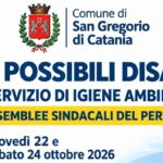 San Gregorio di Catania, possibili disagi nella raccolta rifiuti il 22 e 24 ottobre per assemblee sindacali