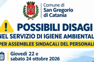 San Gregorio di Catania, possibili disagi nella raccolta rifiuti il 22 e 24 ottobre per assemblee sindacali